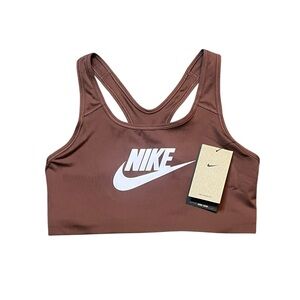 Nike Classic Swoosh Futura Women’s Large Red Sepia Sports Bra Unpadded